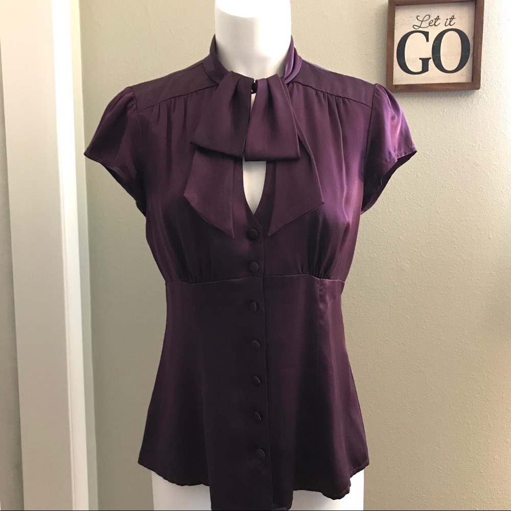 Nanette Lepore Silk Cassis Tie Top with Pussy Bow